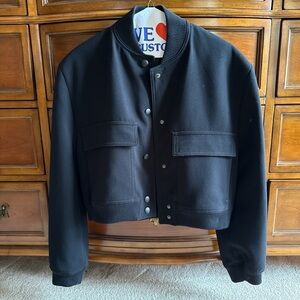 Zara Black Bomber Jacket with Stand-Up Collar